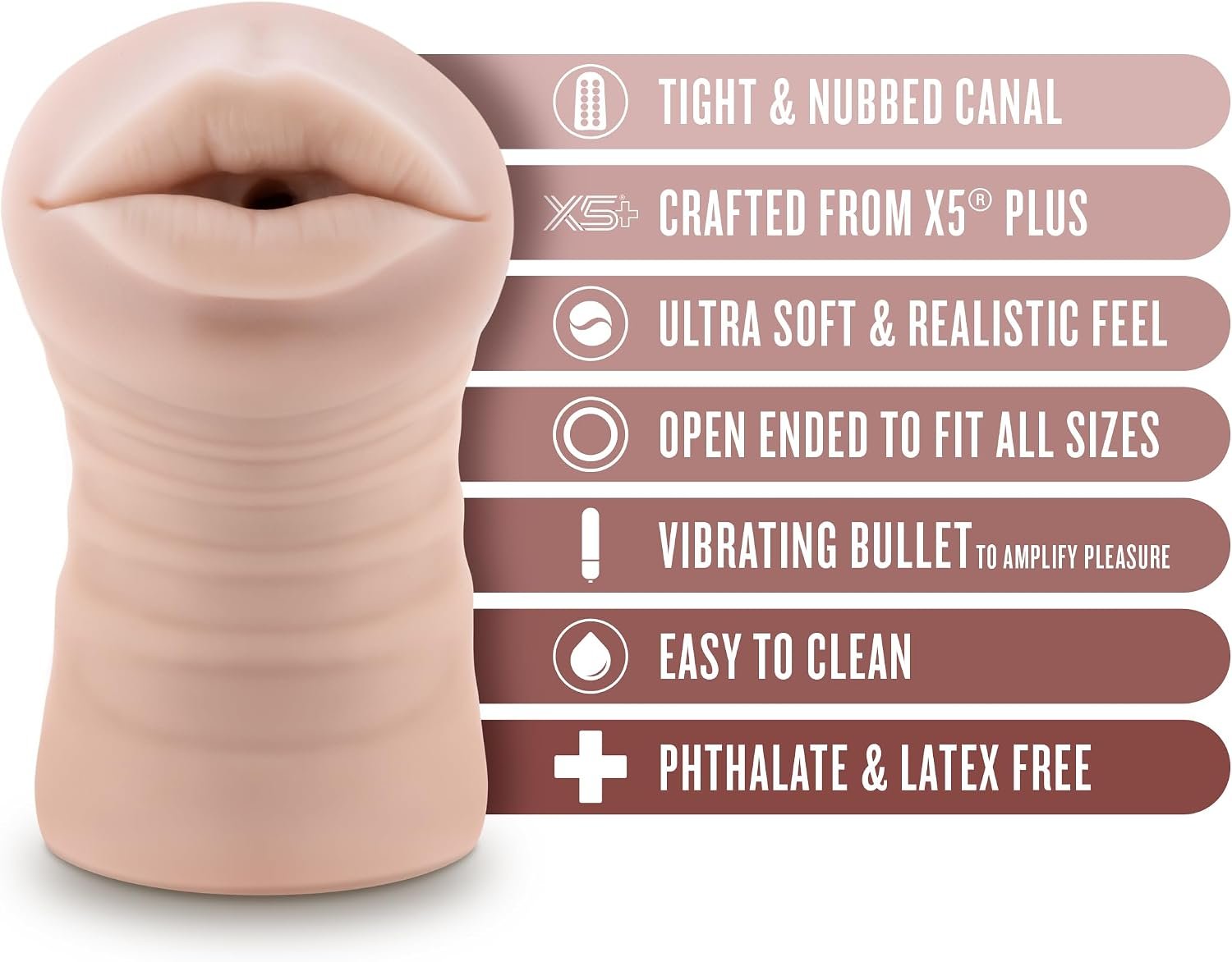 Eden Vibrating Male Masturbator Sex Toy - Realistic Pocket Pussy Oral Stroker w/Bullet Vibrator - Tight Nubbed Deep Throat Penis Sleeve - Open Ended Masturbation Sleeve Adult Sex Toys for Men - Beige - Image 3
