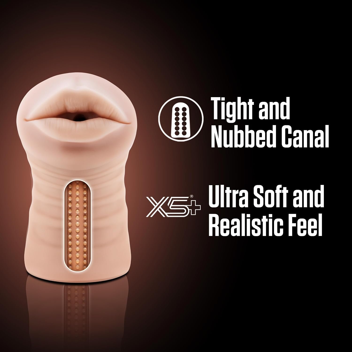 Eden Vibrating Male Masturbator Sex Toy - Realistic Pocket Pussy Oral Stroker w/Bullet Vibrator - Tight Nubbed Deep Throat Penis Sleeve - Open Ended Masturbation Sleeve Adult Sex Toys for Men - Beige - Image 4