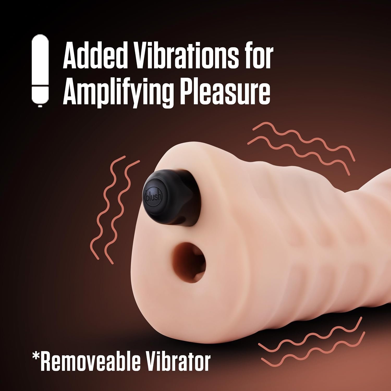 Eden Vibrating Male Masturbator Sex Toy - Realistic Pocket Pussy Oral Stroker w/Bullet Vibrator - Tight Nubbed Deep Throat Penis Sleeve - Open Ended Masturbation Sleeve Adult Sex Toys for Men - Beige - Image 5