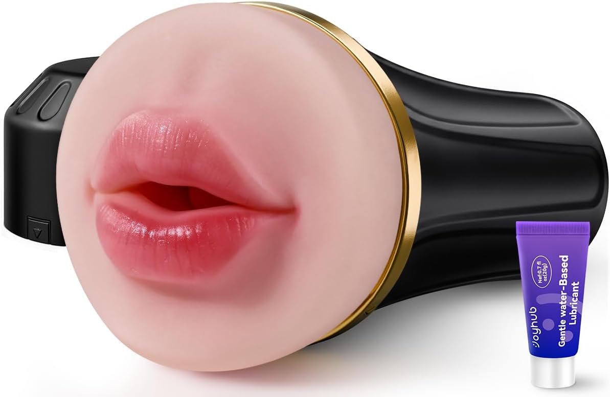 Male Masturbator with 8in Deep Oral Tongue Sleeve, Realistic Pocket Pussy 3.5in Wide Soft TPE Channel, Adjustable Suction Manual Penis Training Male Stroker, Easy Clean Adult Sex Toy for Men