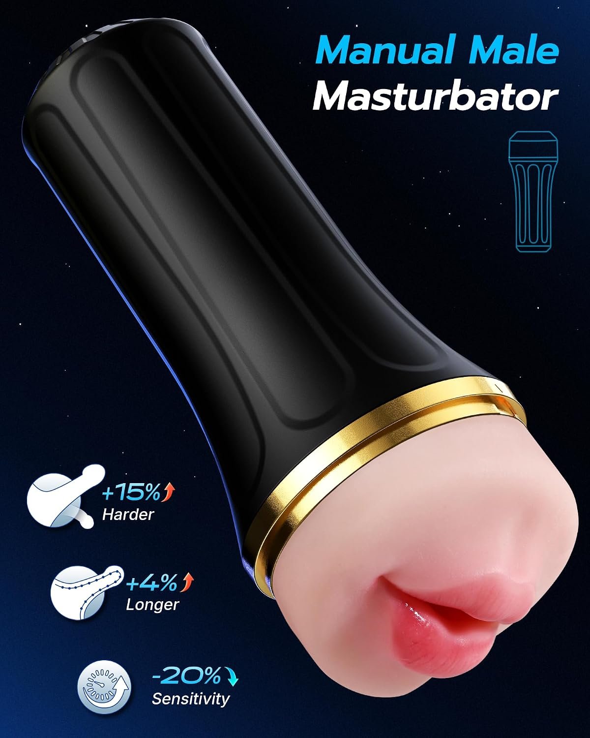 Male Masturbator with 8in Deep Oral Tongue Sleeve, Realistic Pocket Pussy 3.5in Wide Soft TPE Channel, Adjustable Suction Manual Penis Training Male Stroker, Easy Clean Adult Sex Toy for Men - Image 2
