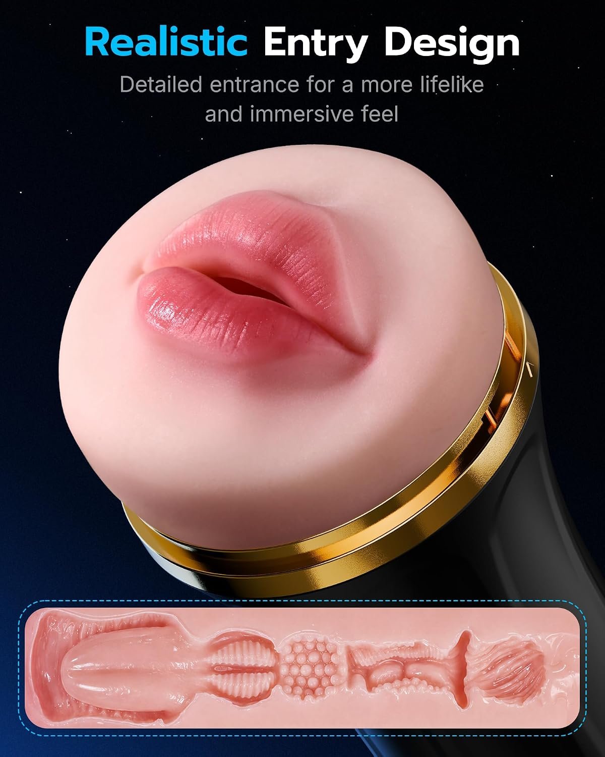 Male Masturbator with 8in Deep Oral Tongue Sleeve, Realistic Pocket Pussy 3.5in Wide Soft TPE Channel, Adjustable Suction Manual Penis Training Male Stroker, Easy Clean Adult Sex Toy for Men - Image 3