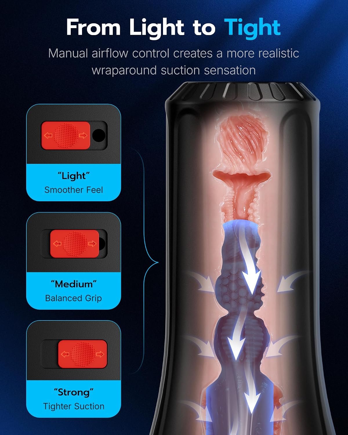 Male Masturbator with 8in Deep Oral Tongue Sleeve, Realistic Pocket Pussy 3.5in Wide Soft TPE Channel, Adjustable Suction Manual Penis Training Male Stroker, Easy Clean Adult Sex Toy for Men - Image 5