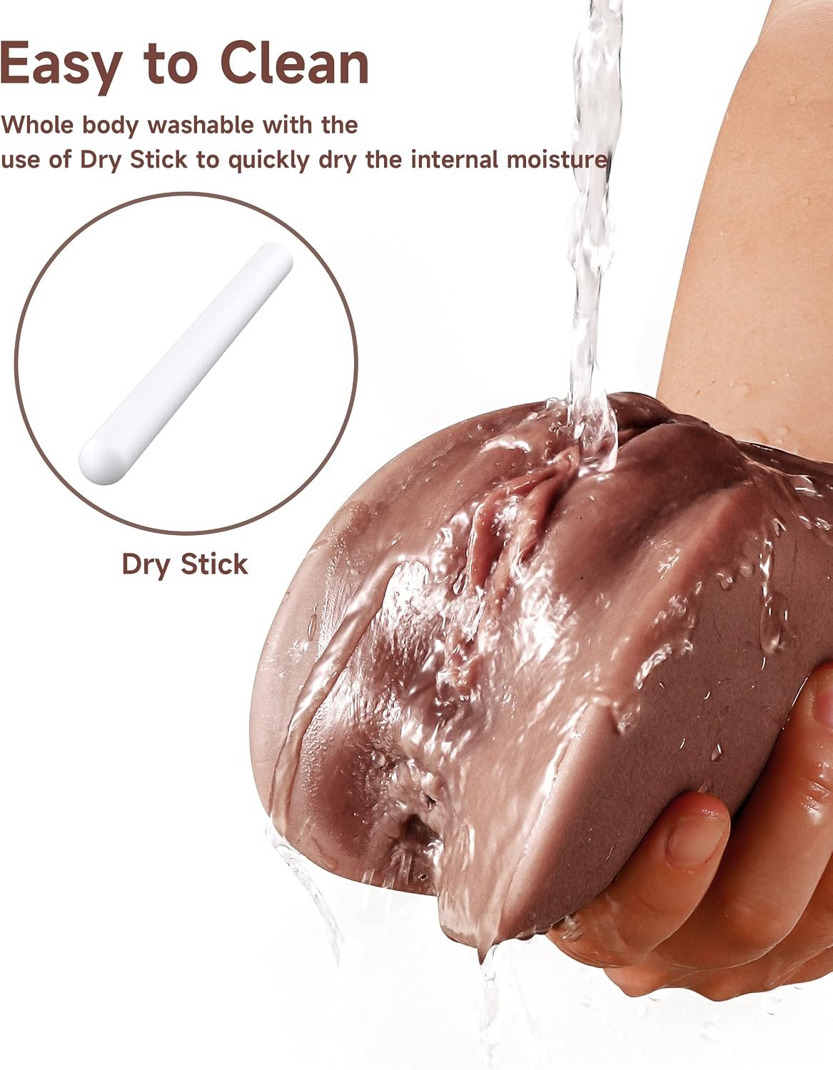 3 in 1 Pocket Pussy Male Masturbator & Drying Stick&Waterproof Storage Bag, Double-Ended Male Sex Toy Mouth Tongue Textured Vagina & Tight Anus for Men Masturbation (Wheat) - Image 2