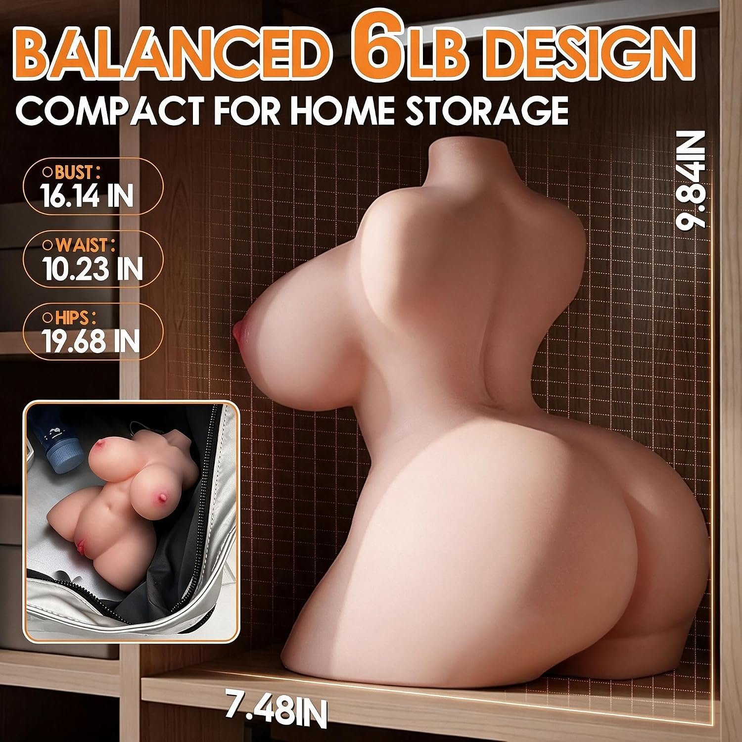 Sex Doll Torso Male Sex Toy with Bouncing Jiggly Boobs & Ass | Sex Dolls for Men Realistic Puffy Tight Juicy Pocket Pussy Vagina & Anal Mens Sex Toy, Masturbator Built-in Skeleton - Image 4