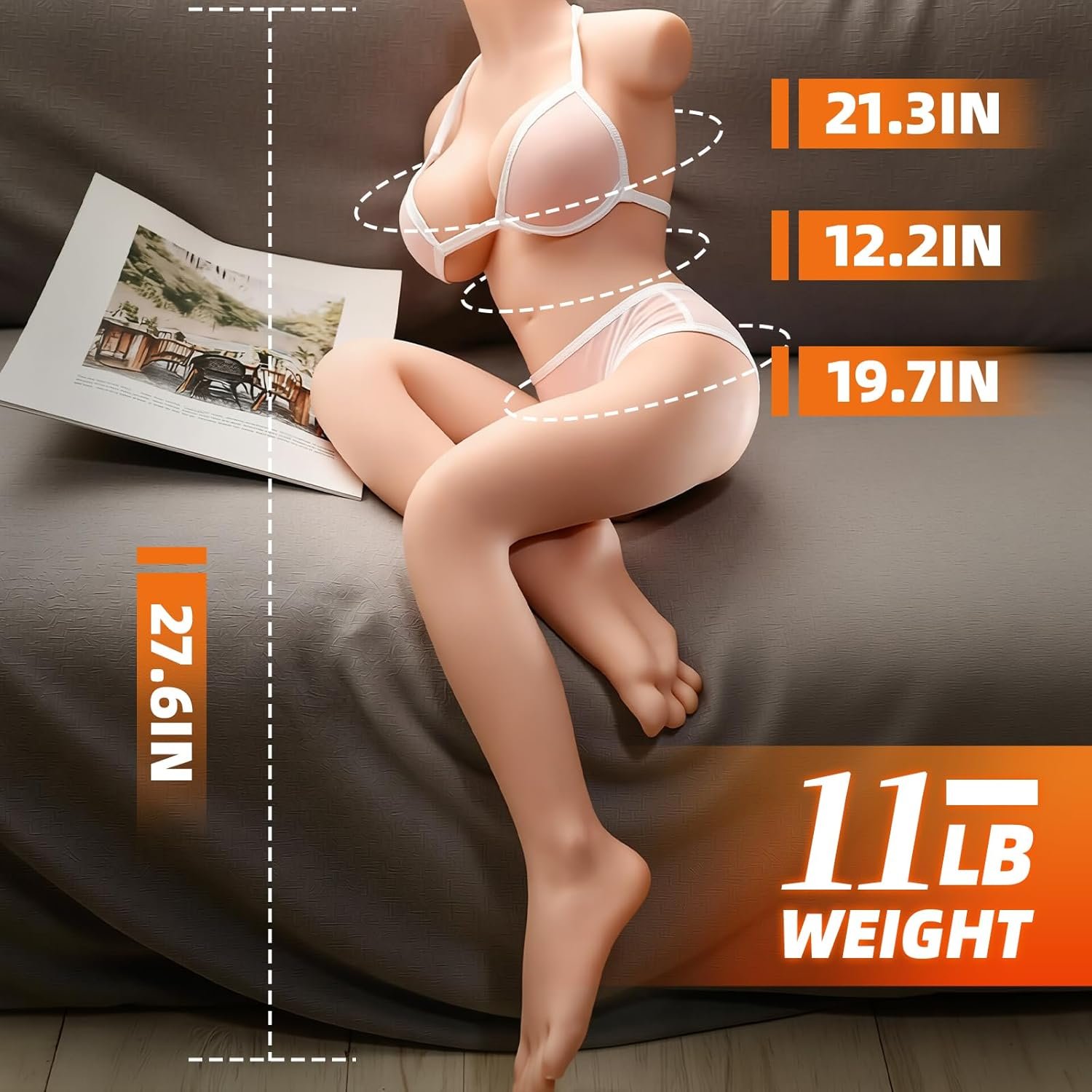 Full Size Sex Dolls with Leg, Realistic Torso Half Body with Big Breasts Juicy Ass and Feet, 11LB Life Size Love Dolls Vagina Anus Dual Channel for Men, Built-in Skeleton Male Masturbator Sex Toys - Image 3