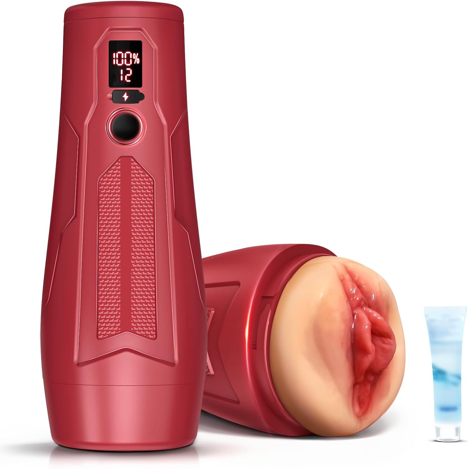 Male Masturbator Sex Toys for Men Realistic Pocket Pussy with 7.09" Depth Lifelike Textured Vagina and 12 Vibration Mode, Soft Stroker Toys, Penis Training Adult Toy (red)