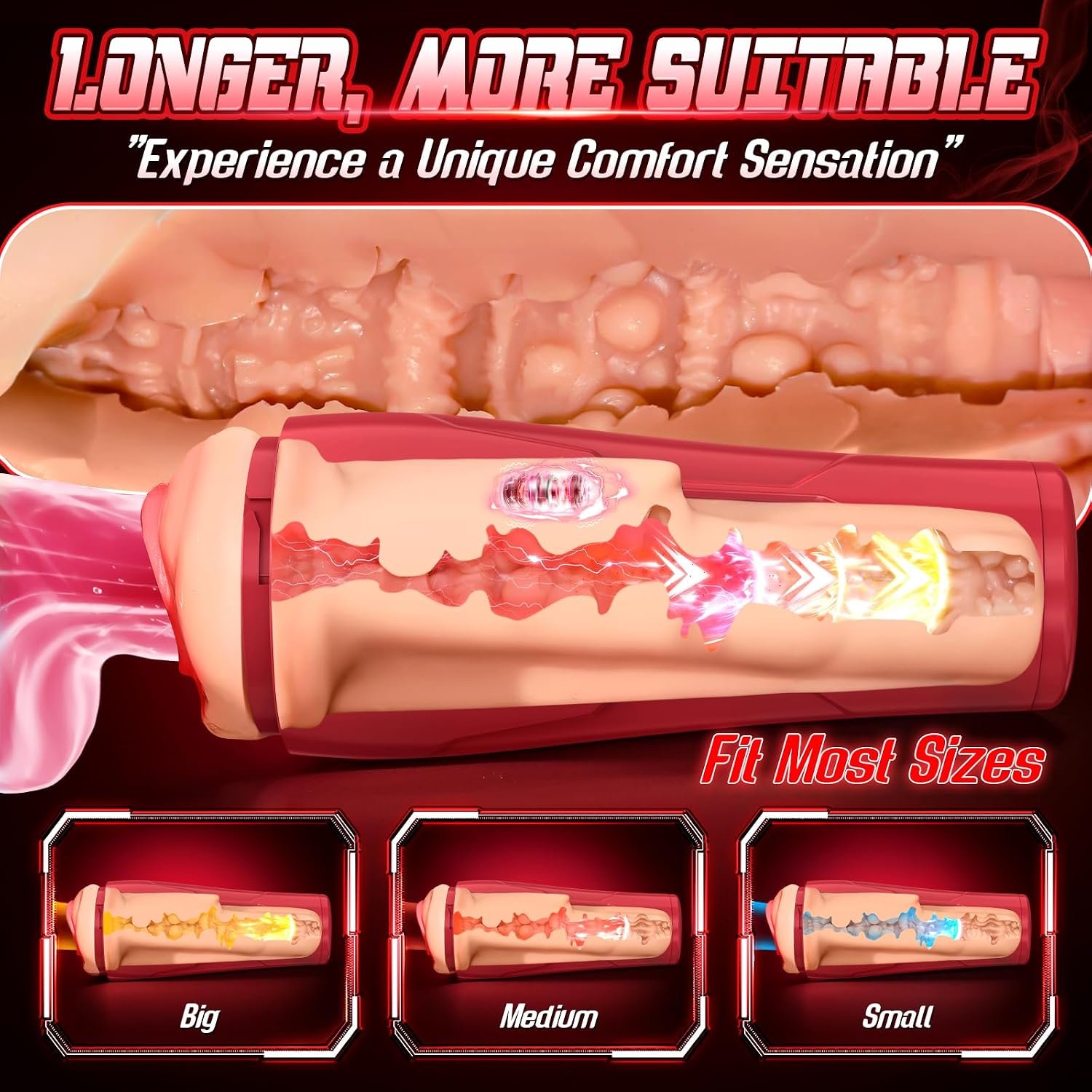 Male Masturbator Sex Toys for Men Realistic Pocket Pussy with 7.09" Depth Lifelike Textured Vagina and 12 Vibration Mode, Soft Stroker Toys, Penis Training Adult Toy (red) - Image 4