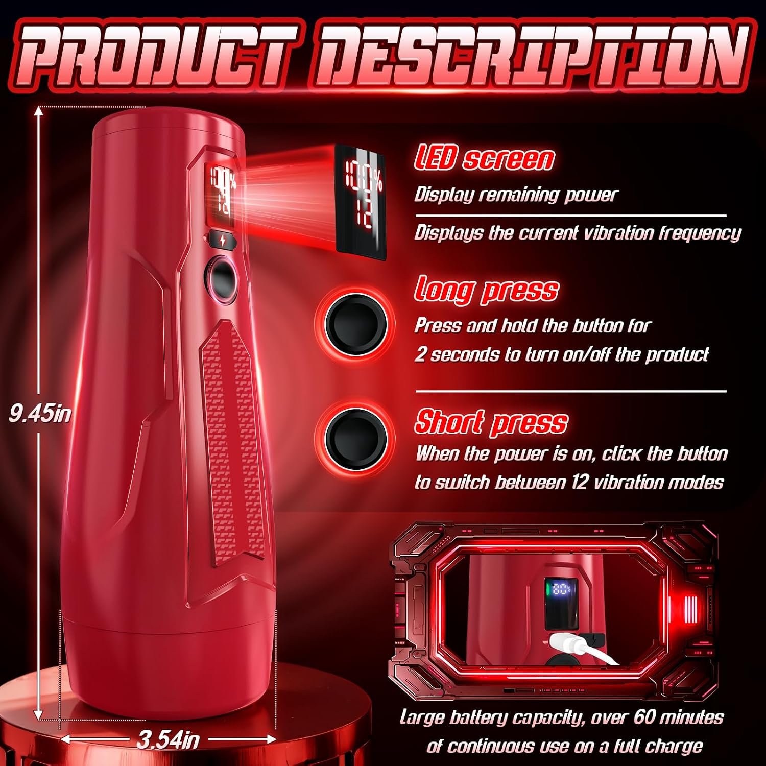 Male Masturbator Sex Toys for Men Realistic Pocket Pussy with 7.09" Depth Lifelike Textured Vagina and 12 Vibration Mode, Soft Stroker Toys, Penis Training Adult Toy (red) - Image 7