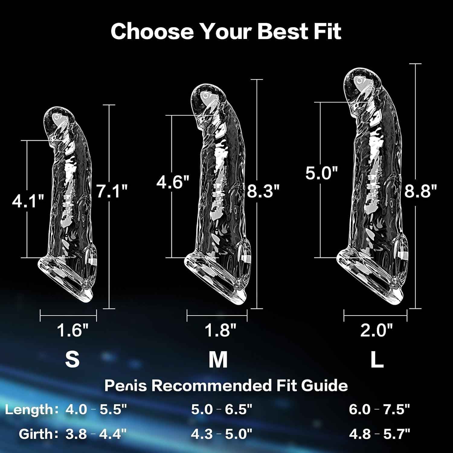3 Sizes Reusable Penis Sleeve with Cock Ring for Men & Couples | Designed with 3 sizes for a better fit, clear flexible TPU, curved design and secure ring support for shared comfort. - Image 5