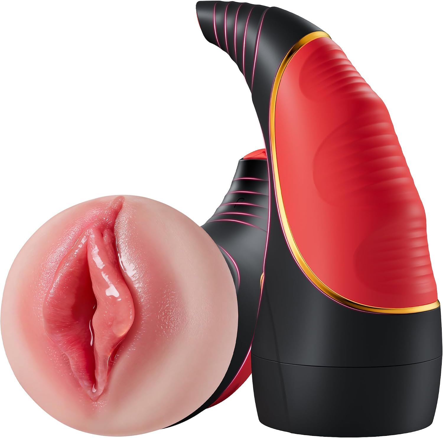 Male Masturbator Pocket Pussy for Men - Horn-Shaped Realistic Vagina Stroker with 10 Thrusting Modes Blowjob Sex Machine, IPX6 Waterproof Hands Free Penis Sleeve Male Sex Toy for Men