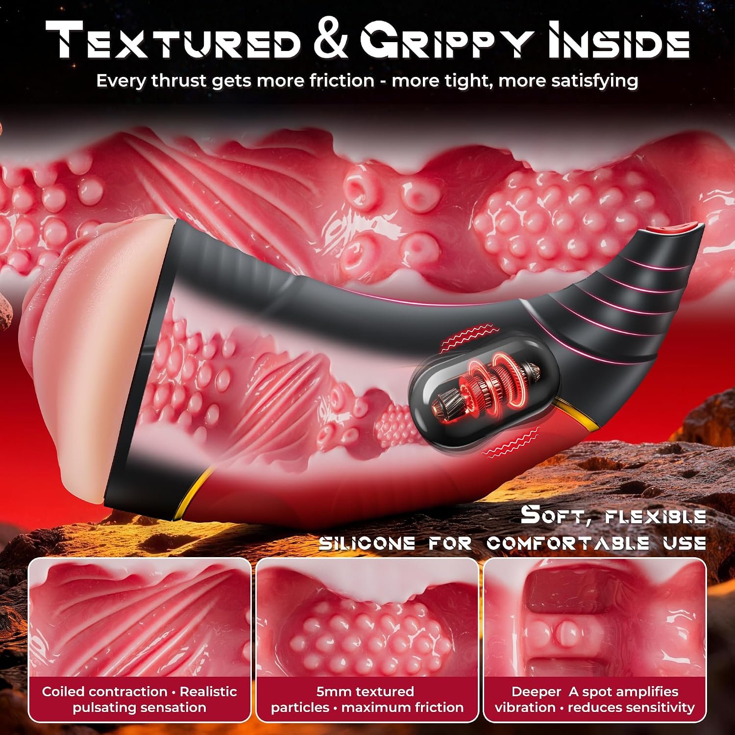Male Masturbator Pocket Pussy for Men - Horn-Shaped Realistic Vagina Stroker with 10 Thrusting Modes Blowjob Sex Machine, IPX6 Waterproof Hands Free Penis Sleeve Male Sex Toy for Men - Image 4