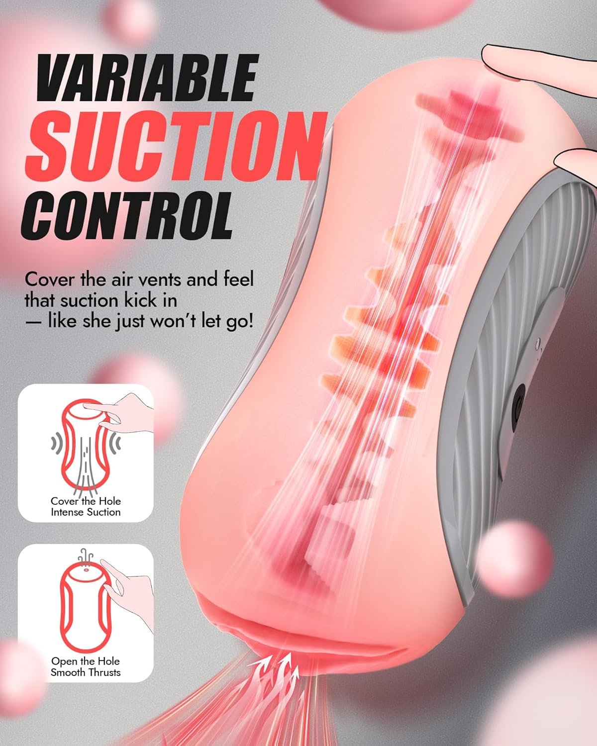 Squeezable Pocket Pussy Stroker with APP & 8 Vibrations | Manual Squeeze & Suction Control Male Masturbator, Dual-Motor, 8 Vibrations,TPE Realistic Texture, Sex Toys for Men, Peachy - Image 4