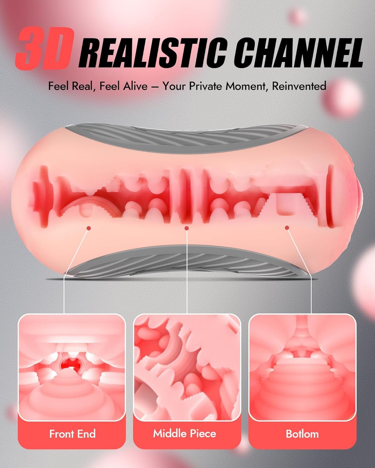 Squeezable Pocket Pussy Stroker with APP & 8 Vibrations | Manual Squeeze & Suction Control Male Masturbator, Dual-Motor, 8 Vibrations,TPE Realistic Texture, Sex Toys for Men, Peachy - Image 6