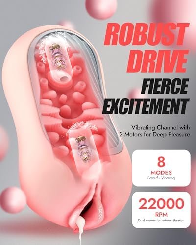 Squeezable Pocket Pussy Stroker with APP & 8 Vibrations | Manual Squeeze & Suction Control Male Masturbator, Dual-Motor, 8 Vibrations,TPE Realistic Texture, Sex Toys for Men, Peachy - Image 14