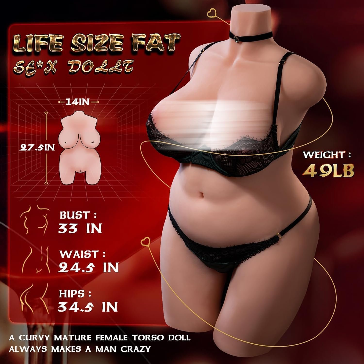 BBW Sex Doll Torso, 49LB Life Size Fat Female Sex Doll for Men, Soft TPE | Full Size Torso Doll with Big Boobs, Soft Butt, Built-in Skeleton and Realistic Skin Texture for Vaginal Anal Breast Play - Image 3