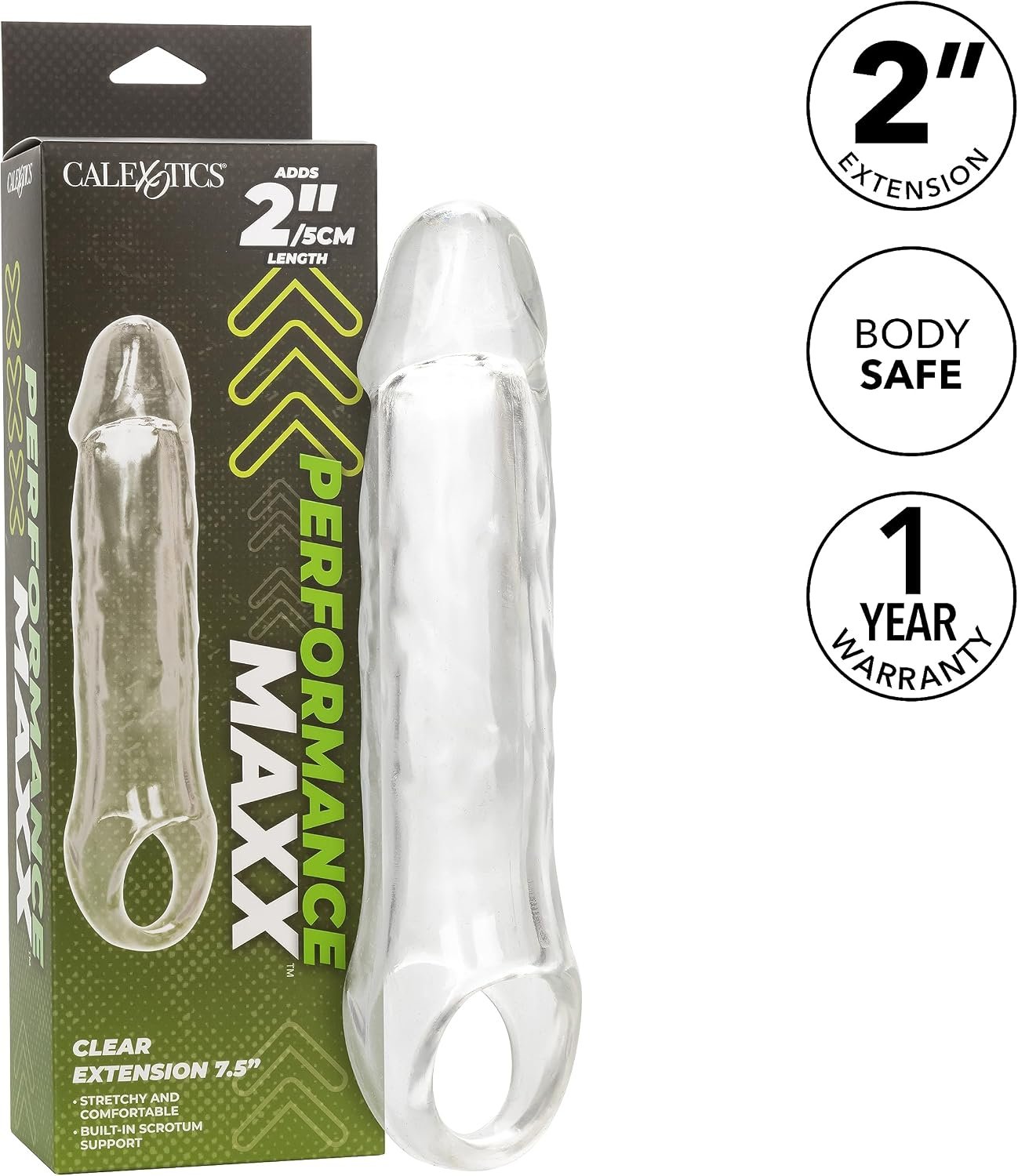CalExotics Performance Maxx Clear Extension, Penis Sleeve with Solid Ultra-Soft 2 Inch add-ed Head 7.5 Inch - Image 3