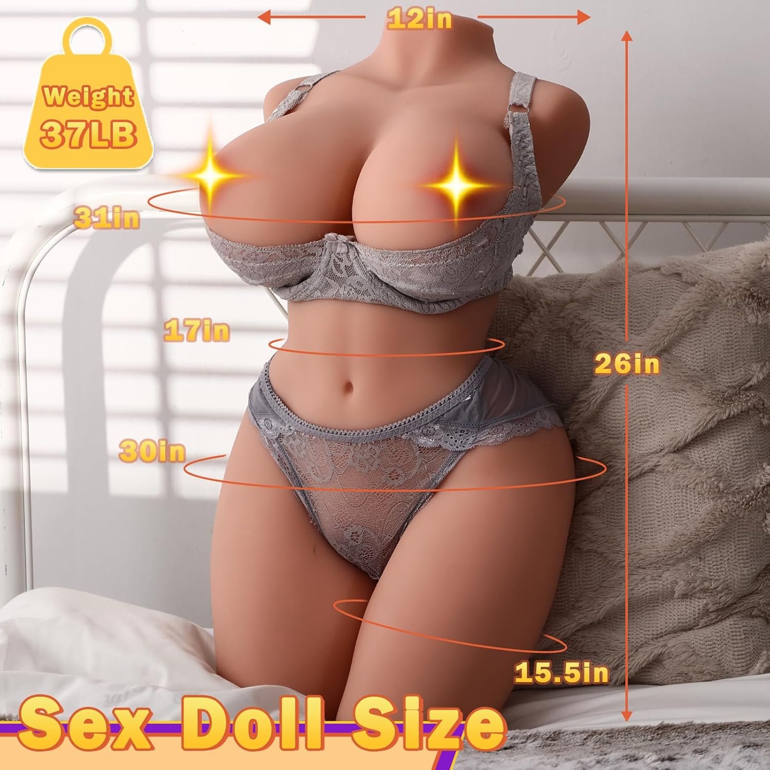 37LB Sex Doll Torso for Men, Life Size Female Sex Dolls, Big Boobs | Realistic TPE Male Masturbator with Soft Big Butt, Vaginal & Anal Channel and Built-in Skeleton - Image 2