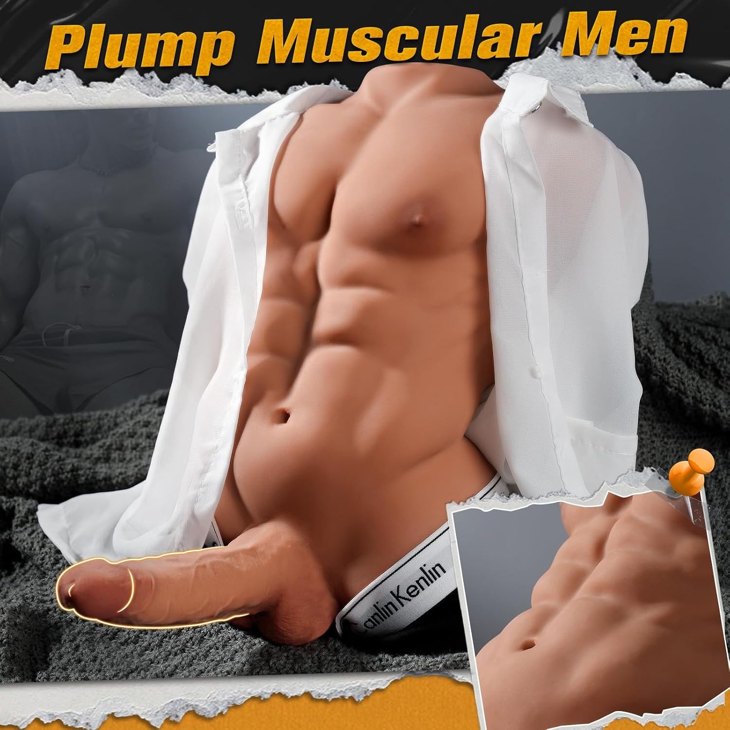 24LB Large Male Sex Doll with Flexible Dildo for Women | 6.8in Huge Cock Realistic 3D Muscular Male Torso Sex Dolls with Tight Anal Unisex Masturbator Big Sex Doll for Les Gay Couple - Image 5