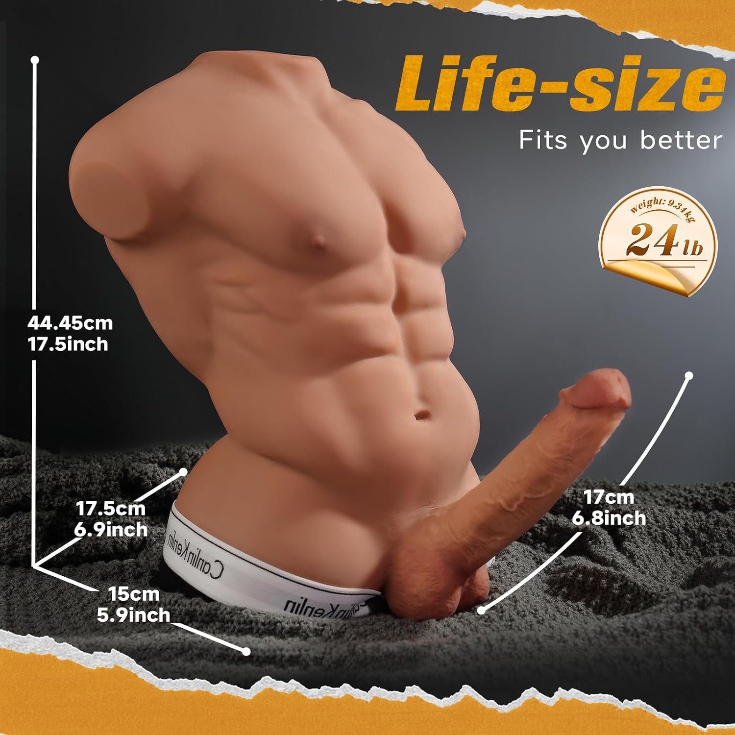 24LB Large Male Sex Doll with Flexible Dildo for Women | 6.8in Huge Cock Realistic 3D Muscular Male Torso Sex Dolls with Tight Anal Unisex Masturbator Big Sex Doll for Les Gay Couple