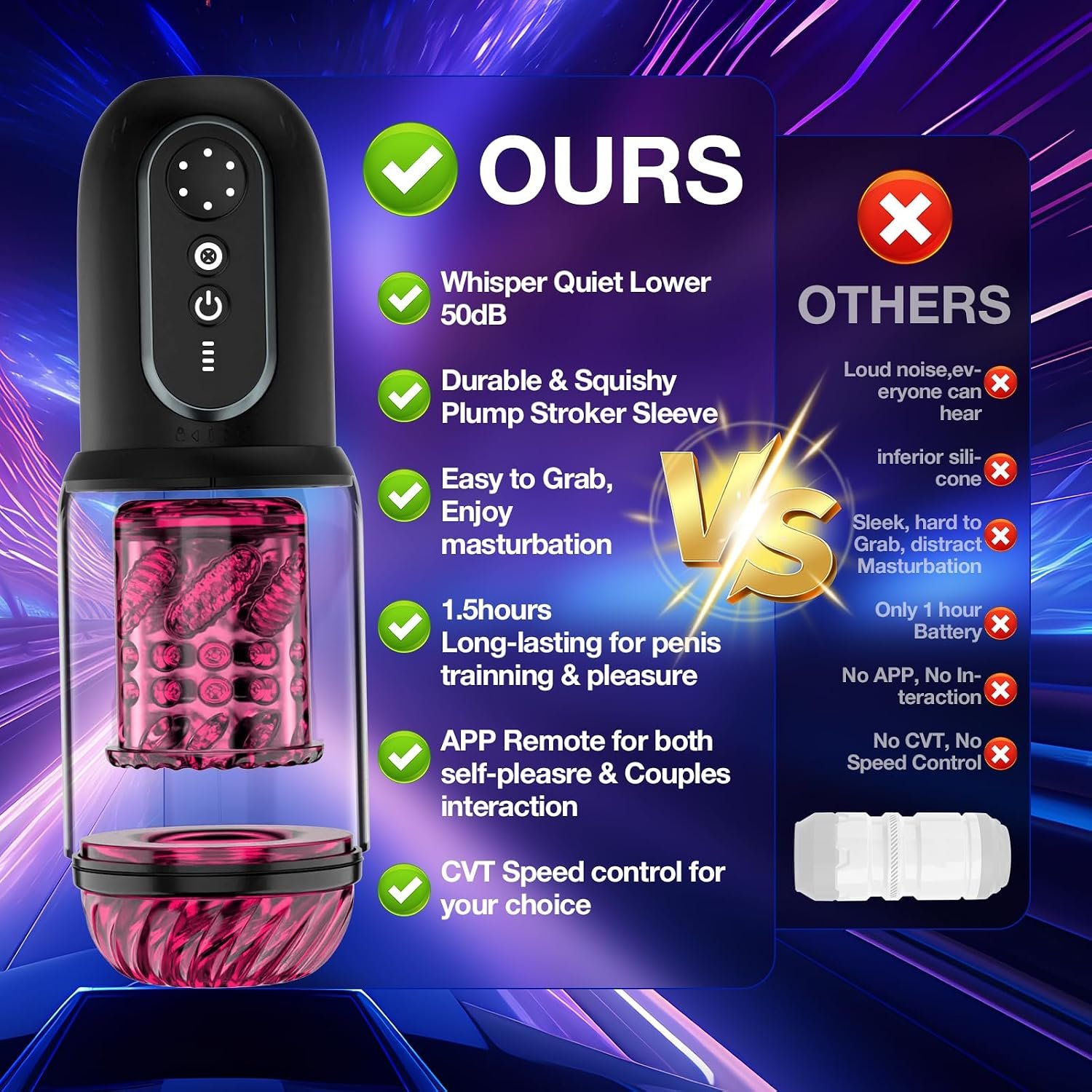 Male Masturbator Sex Toys for Men - CHARMIY Fleshy Pocket Pussy Stroker APP Penis Pump Enlargers, Upgraded CVT Automatic Sex Machine Adult Toy with Thrusting Roating Sucking Licking & Power Display - Image 9