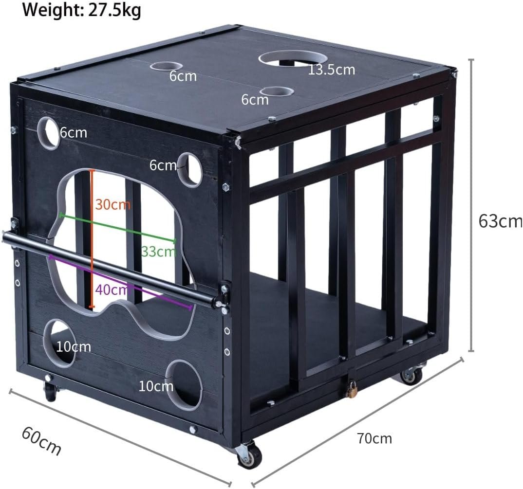 BDSM Furniture Bondage Table Box Sex Restraint Cage Equipment with Handcuffs Casters, Large Sex Furniture Rack Bondage Bench for Couple Roleplay and Restraint, Wood & Iron Frame - Image 7