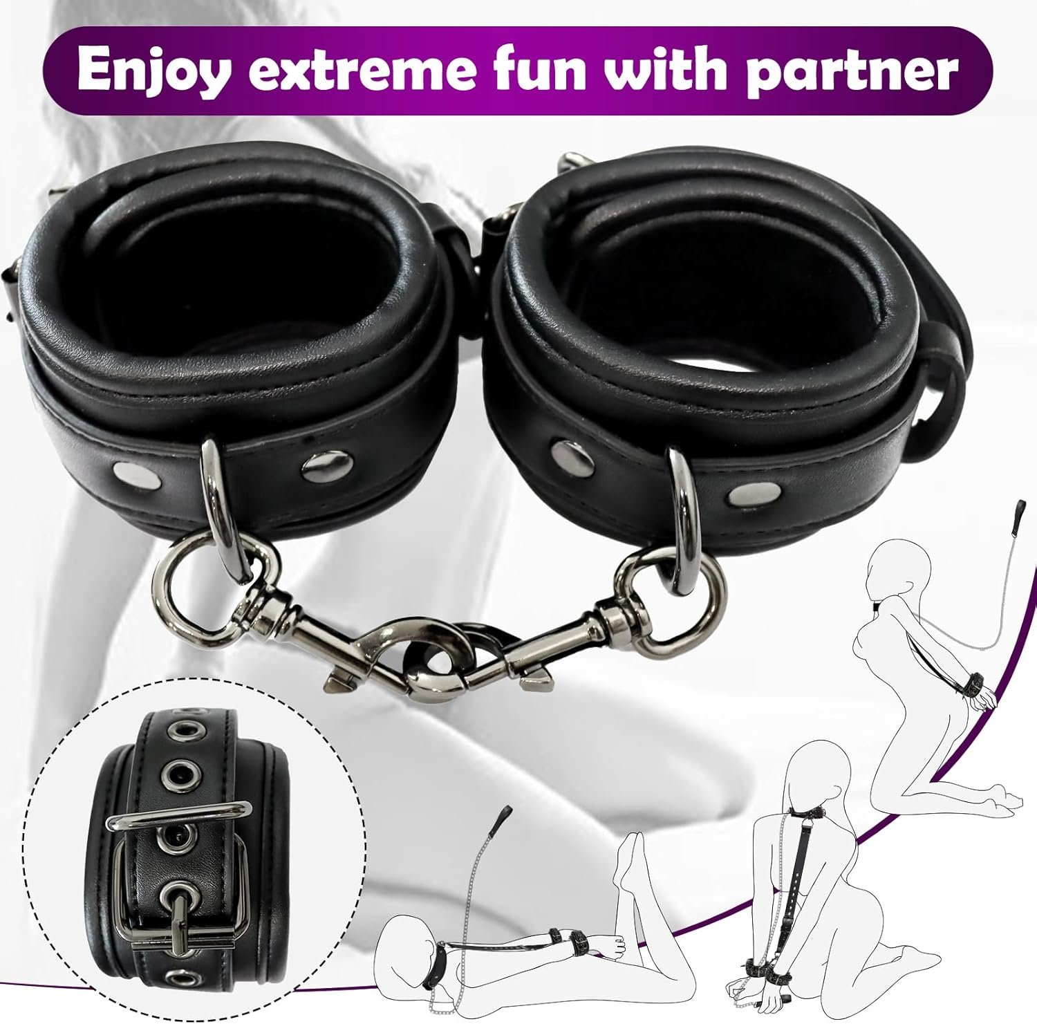 REYHKINO BDSM Bondage Restraints Set Sex Toys, Neck to Wrist Restraints Kit | Traction Chain, Back Sex Handcuffs Collar, Adjustable Bondage Gear & Accessories SM Sexy Slave Beginner Role Play Toy - Image 3