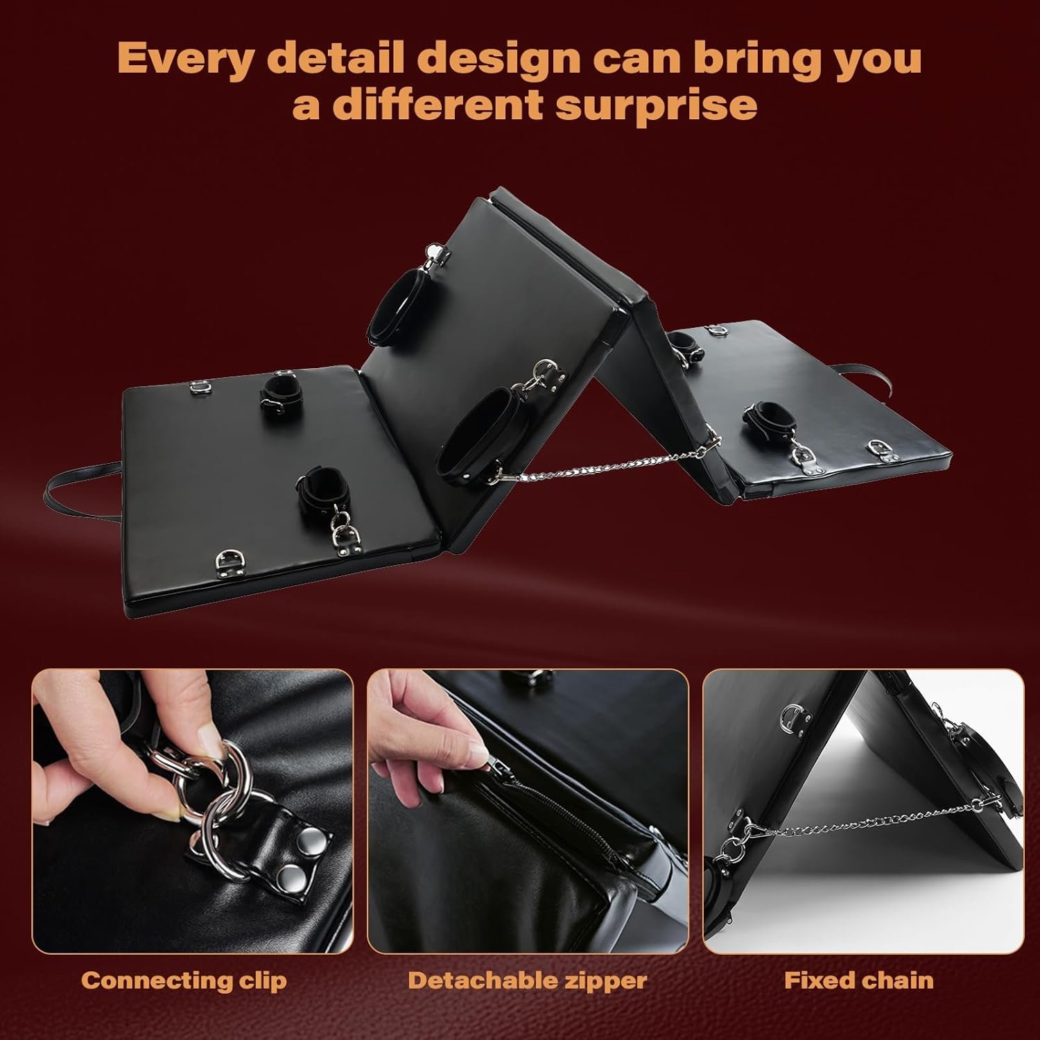 Sex Bondage Bed Sex Furniture BDSM Sex Restraints Kits, Sex Toys for Couple | PU Leather Fetish Restraints System, Portable Collapsible Bondage Gear with Handcuffs Ankle Cuffs - Image 2