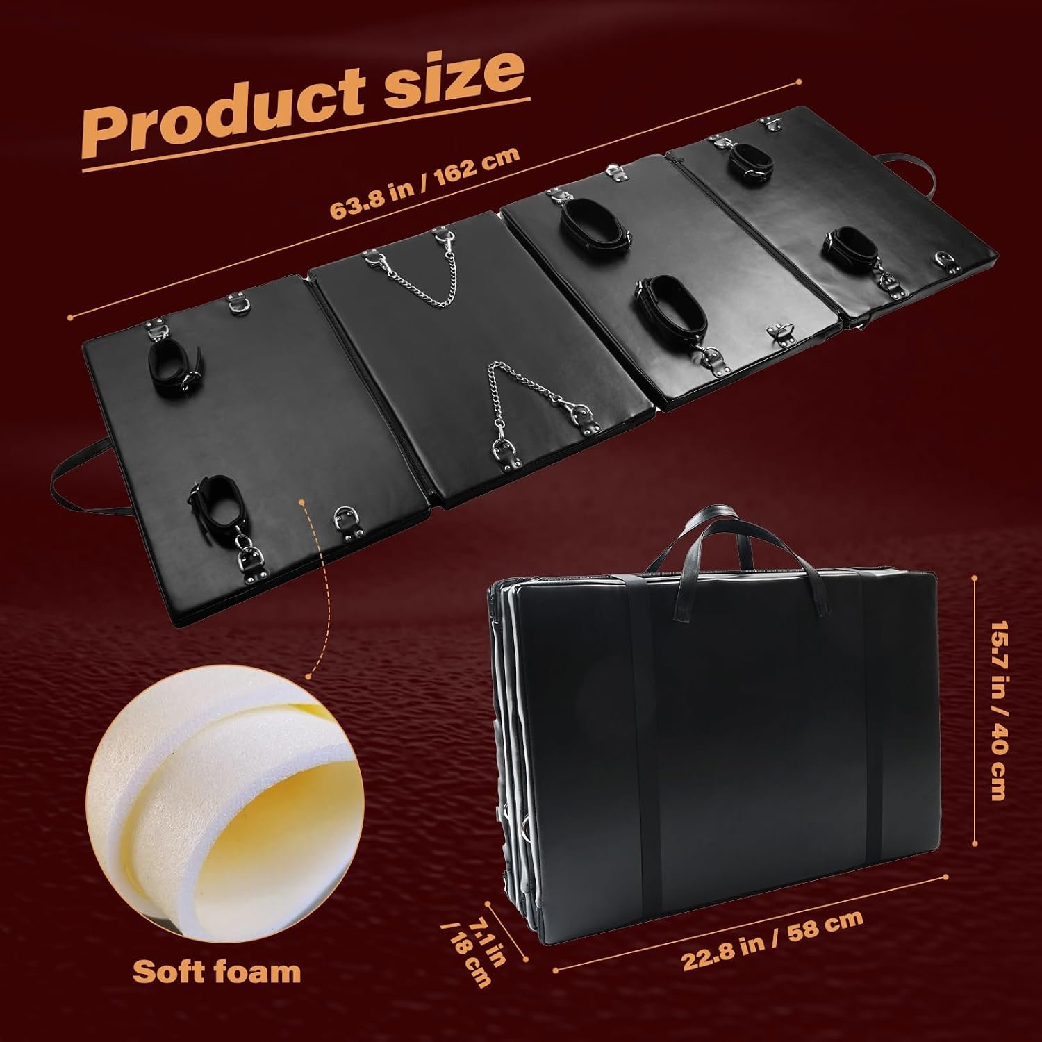 Sex Bondage Bed Sex Furniture BDSM Sex Restraints Kits, Sex Toys for Couple | PU Leather Fetish Restraints System, Portable Collapsible Bondage Gear with Handcuffs Ankle Cuffs - Image 5