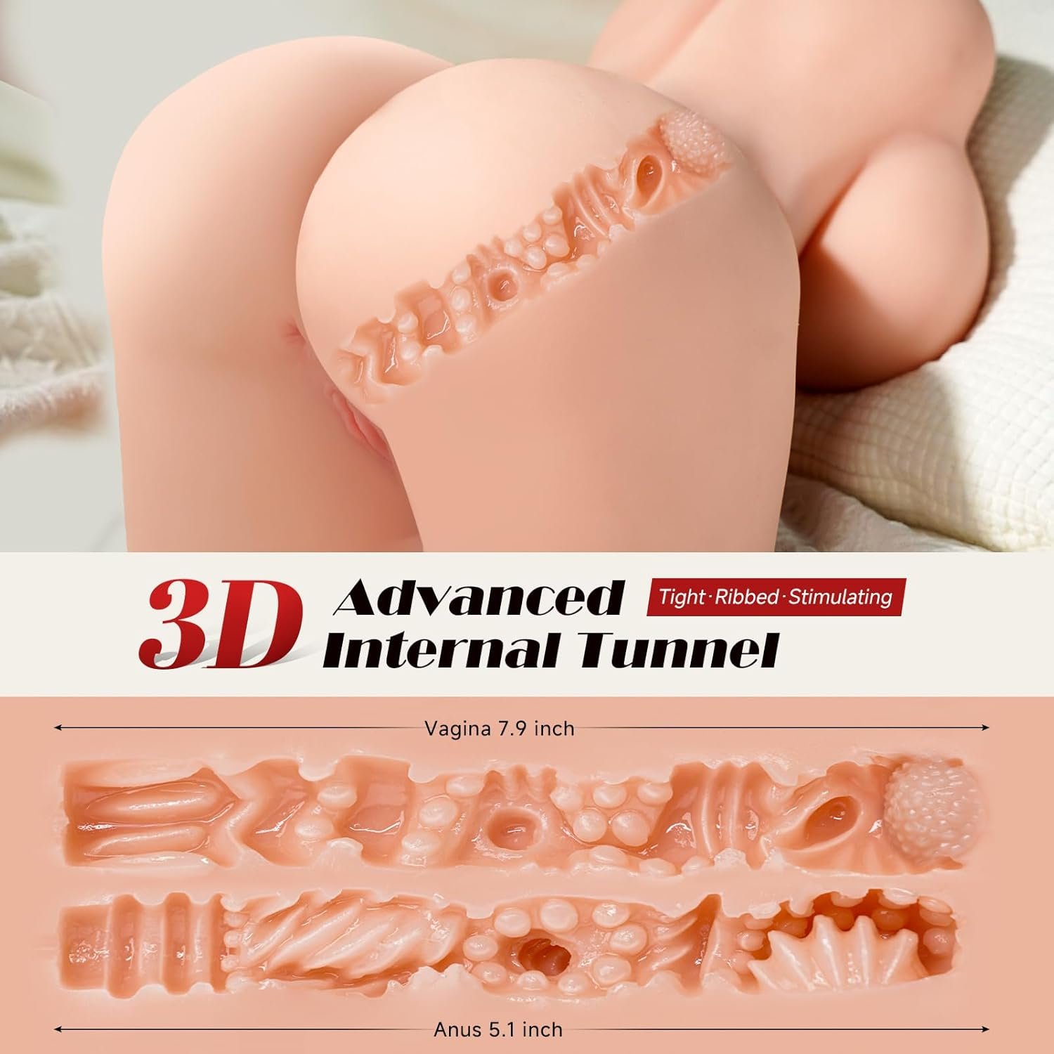 baiwatt Life Size Sex Doll Male Masturbator - 17.6LB Realistic Torso Sex Dolls 2:1 Hip-to-Waist Ratio Big Boobs & Soft Ass, Pocket Pussy Built-in Adjustable Skeleton Sex Toy for Men Masturbation - Image 6