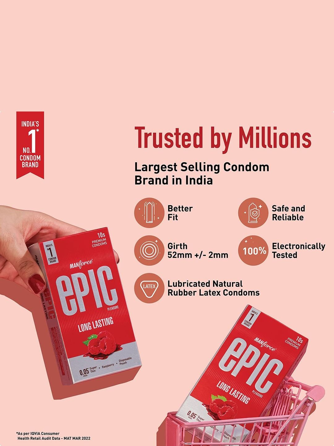 Set Of 6 Epic Pleasure Long Lasting Condoms- 10 Condoms Each- Raspberry - Image 4