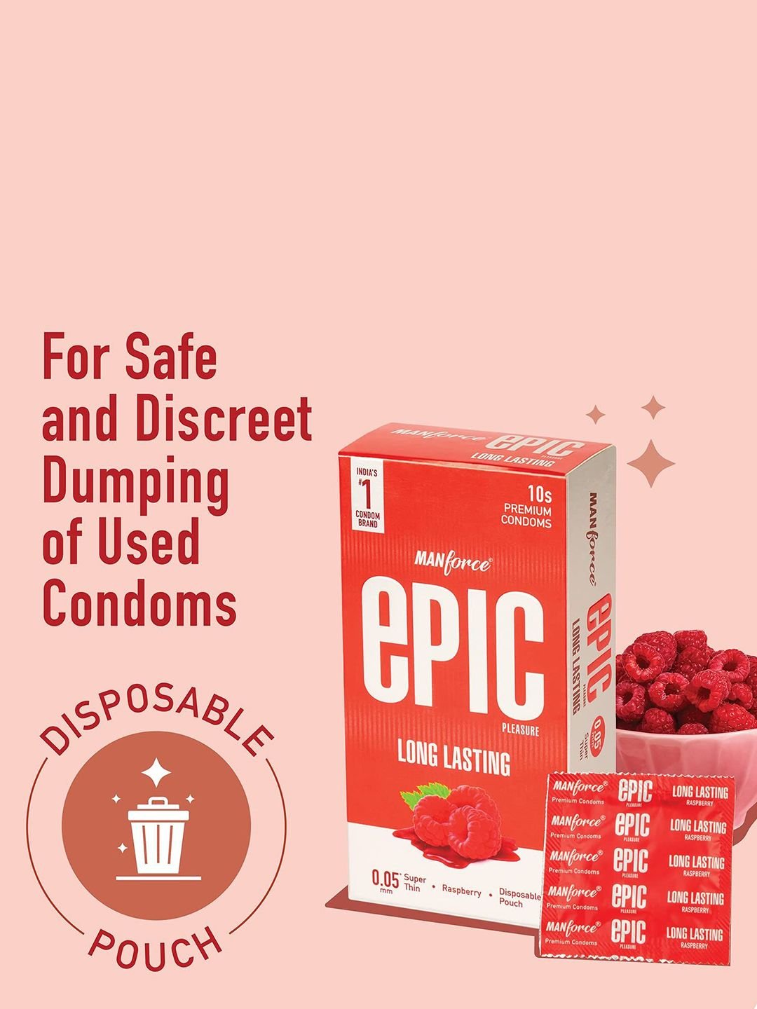 Set Of 6 Epic Pleasure Long Lasting Condoms- 10 Condoms Each- Raspberry - Image 5