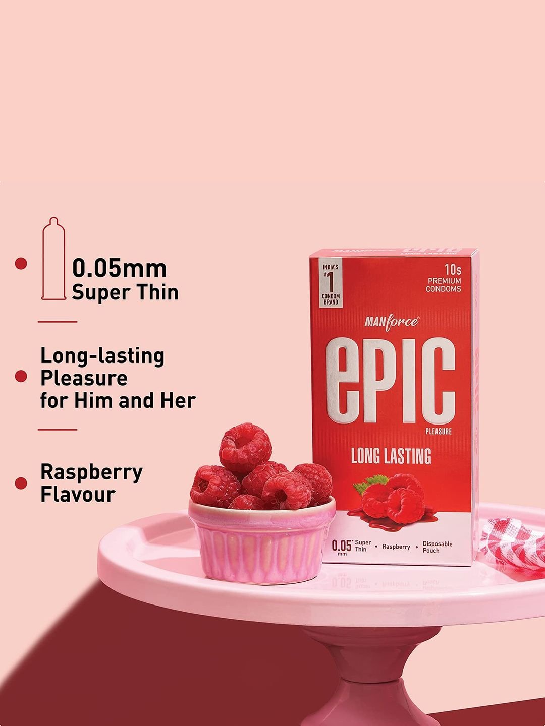 Set Of 6 Epic Pleasure Long Lasting Condoms- 10 Condoms Each- Raspberry - Image 7