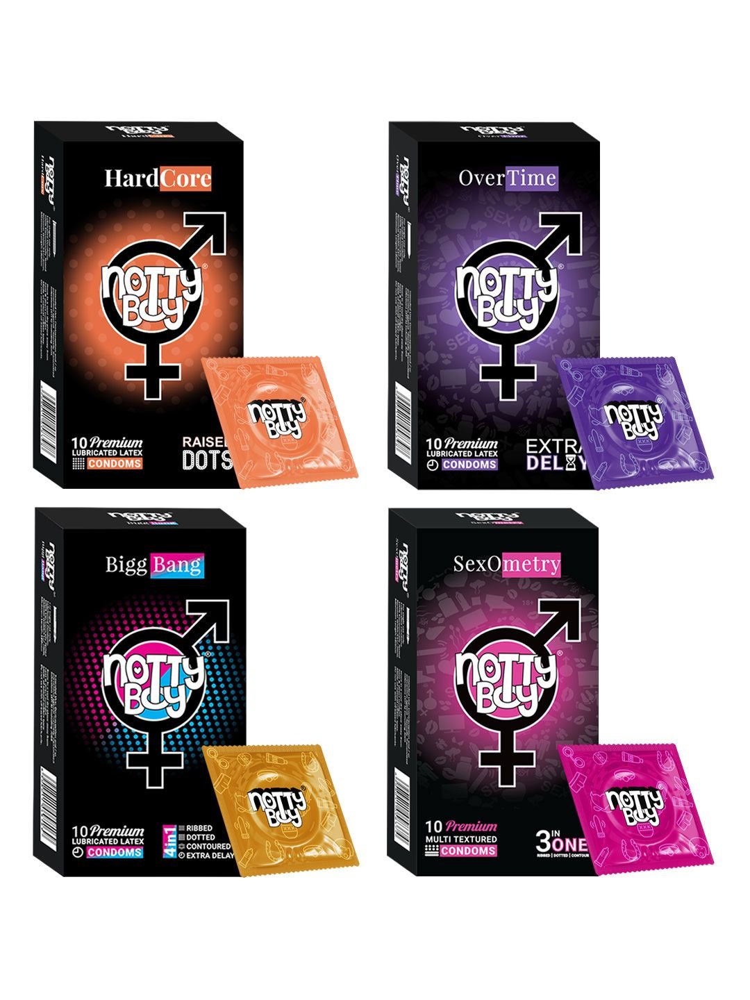 Set of 4 Extra Time Long Lasting Ribbed And Big Dotted Condom - 10 Pcs Each