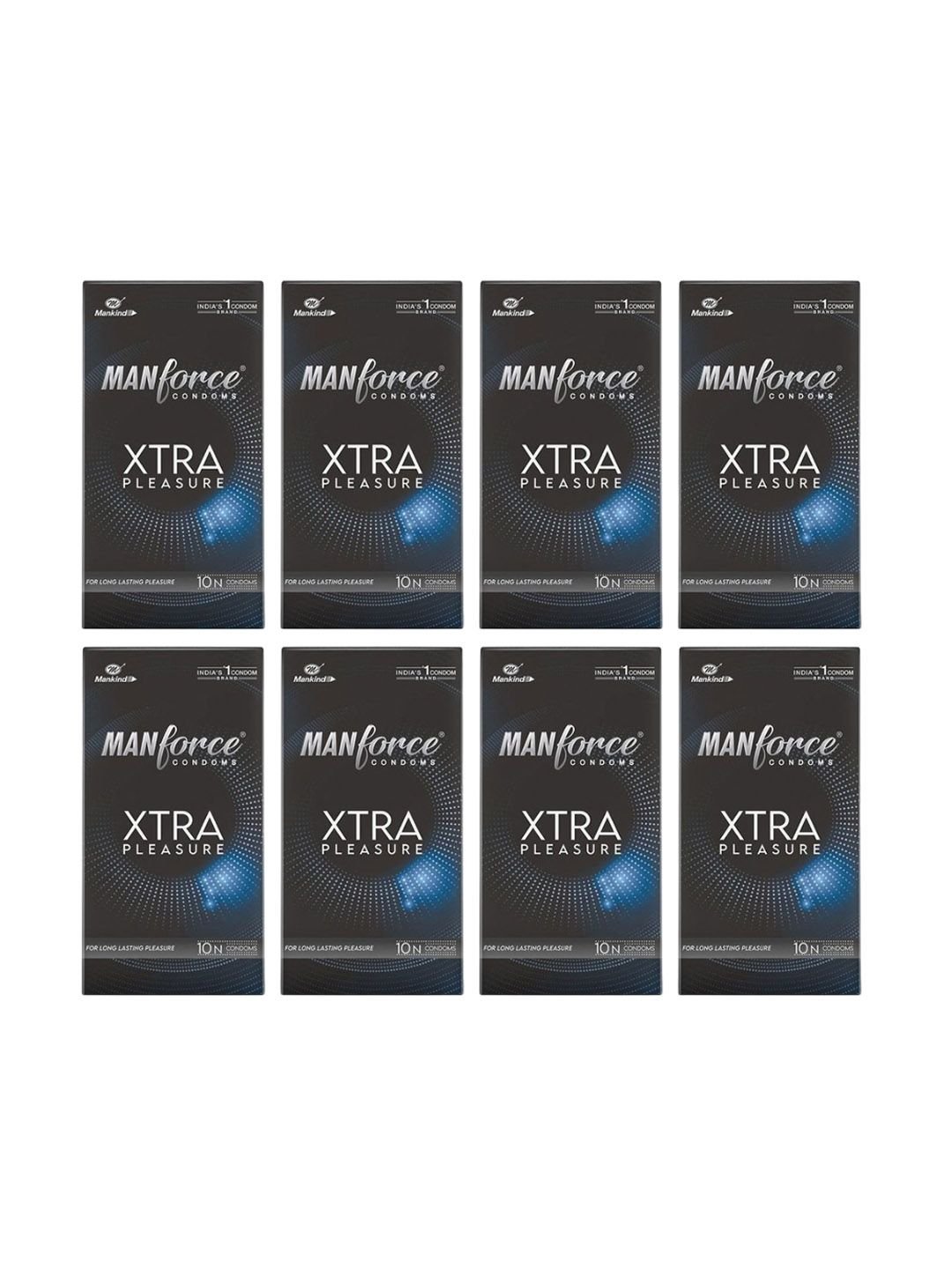 Set Of 8 Xtra Pleasure Dotted Climax Delay Condoms - Unflavoured - 10Pcs Each