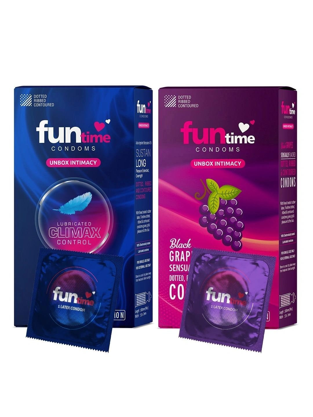 Funtime Funtime Set Of 2 Climax Control & Black Grapes Flavour Condoms - 10Pcs Each