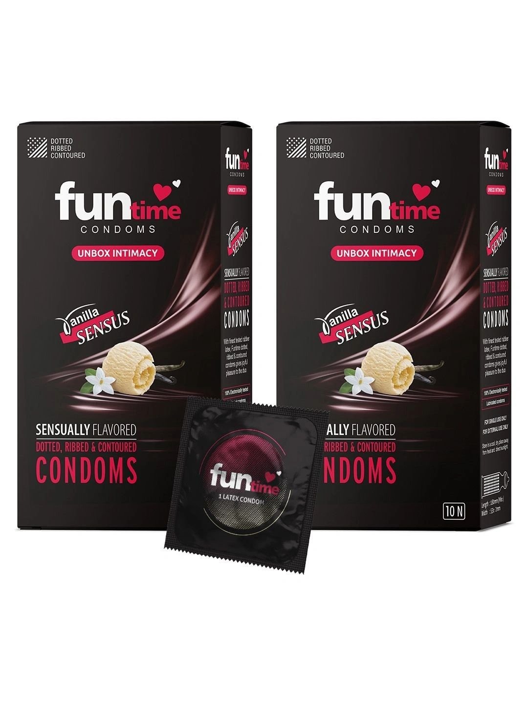 Funtime Funtime Pack Of 2 Vanilla Flavour Long Lasting Dotted & Ribbed Condoms - 20 Pcs