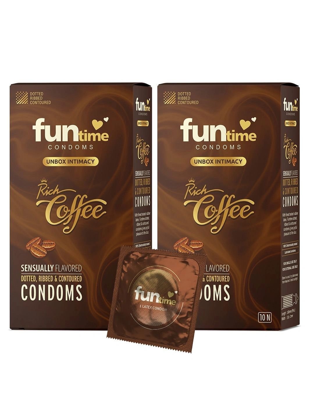 Funtime Funtime Pack Of 2 Long Lasting Dotted & Ribbed Climax Control Condoms - 20 Pcs -Coffee - Image 2