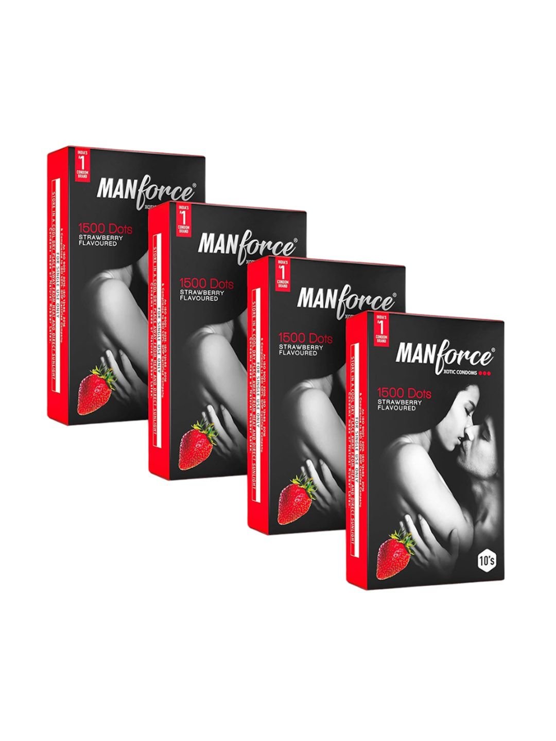 Manforce Manforce Set Of 4 Xotic Strawberry Flavoured Dotted Condoms- 50Pcs