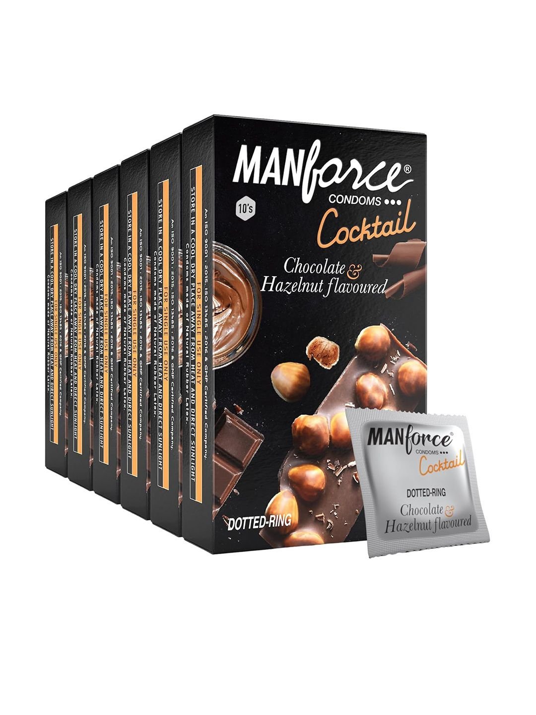 Set Of 6 Cocktail Chocolate & Hazelnut Flavoured Condoms - 10 Pcs Each