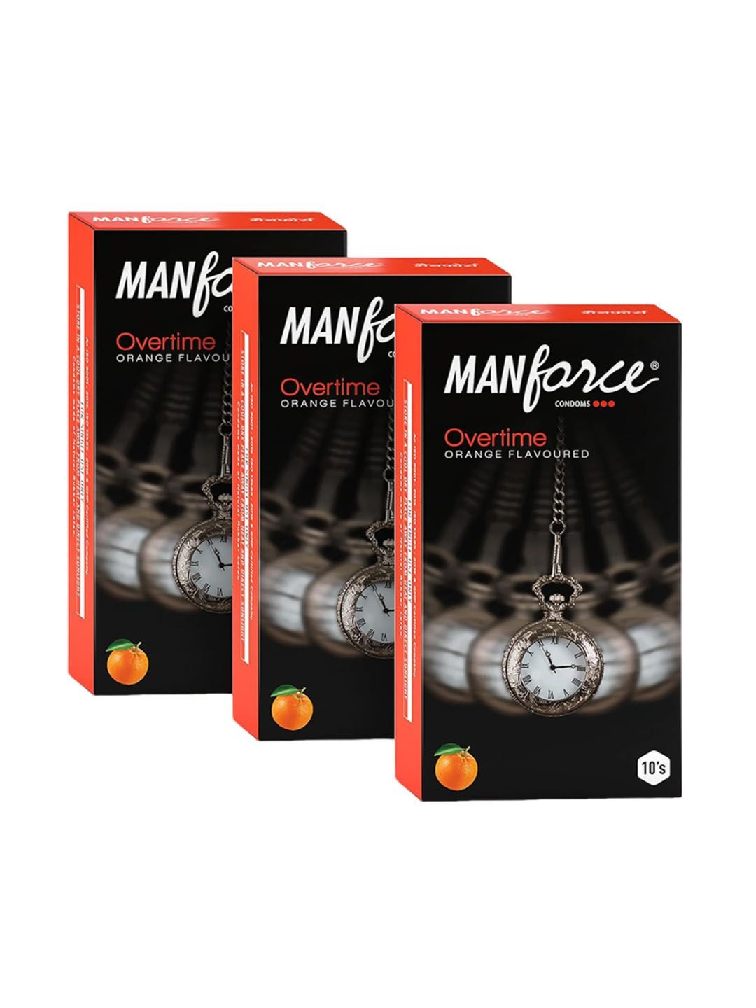 Manforce Manforce Set Of 3 Overtime Orange Flavoured Ribbed Dotted Condoms - 10Pcs Each