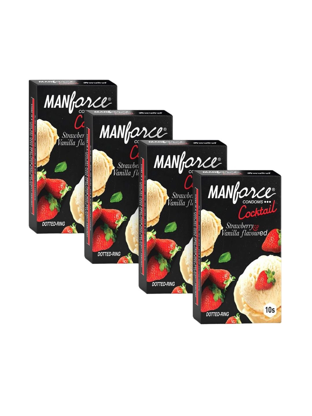 Manforce Set Of 4 Cocktail Dotted Strawberry & Vanilla Flavored Condoms - 10 Pcs Each