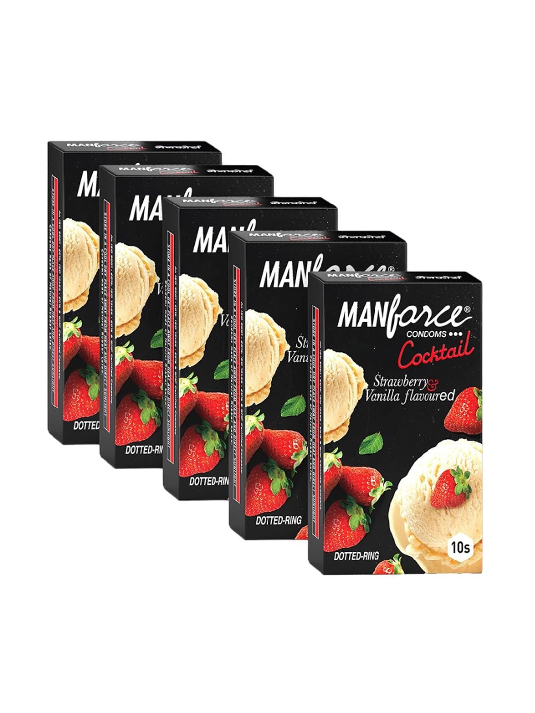 Manforce Manforce Set Of 5 Cocktail Strawberry & Vanilla Flavoured Extra Dotted Condoms-10Pcs Each