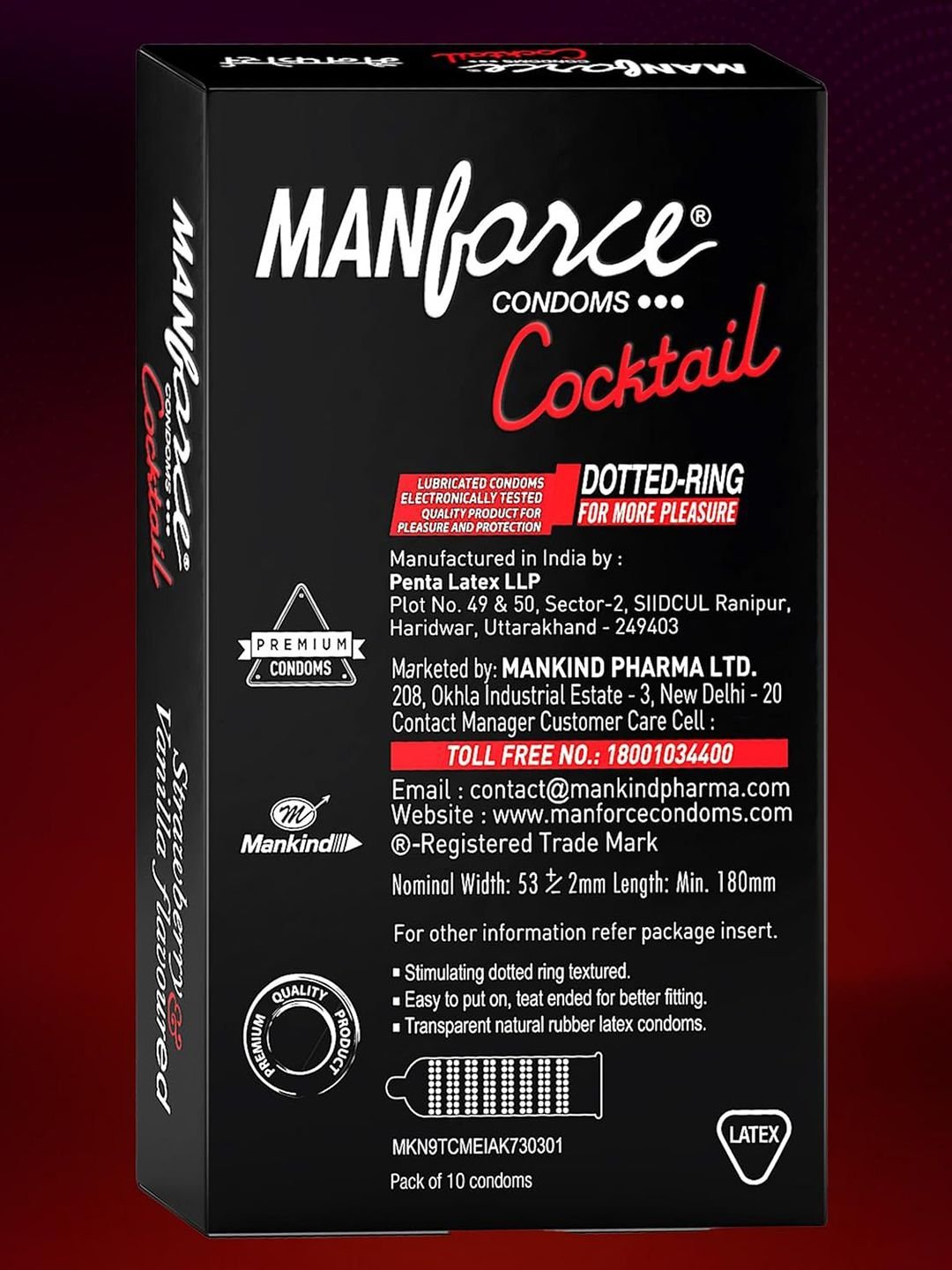 Manforce Manforce Set Of 5 Cocktail Strawberry & Vanilla Flavoured Extra Dotted Condoms-10Pcs Each - Image 2