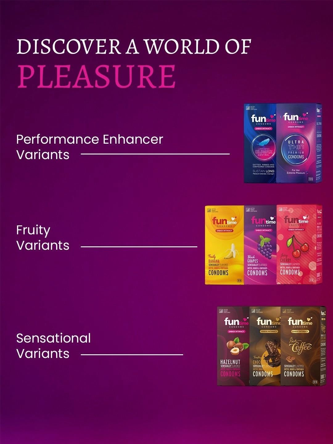 Funtime Funtime Pack Of 3 Hazelnut Flavor Long Lasting Dotted & Ribbed Condoms - 30 Pcs - Image 3