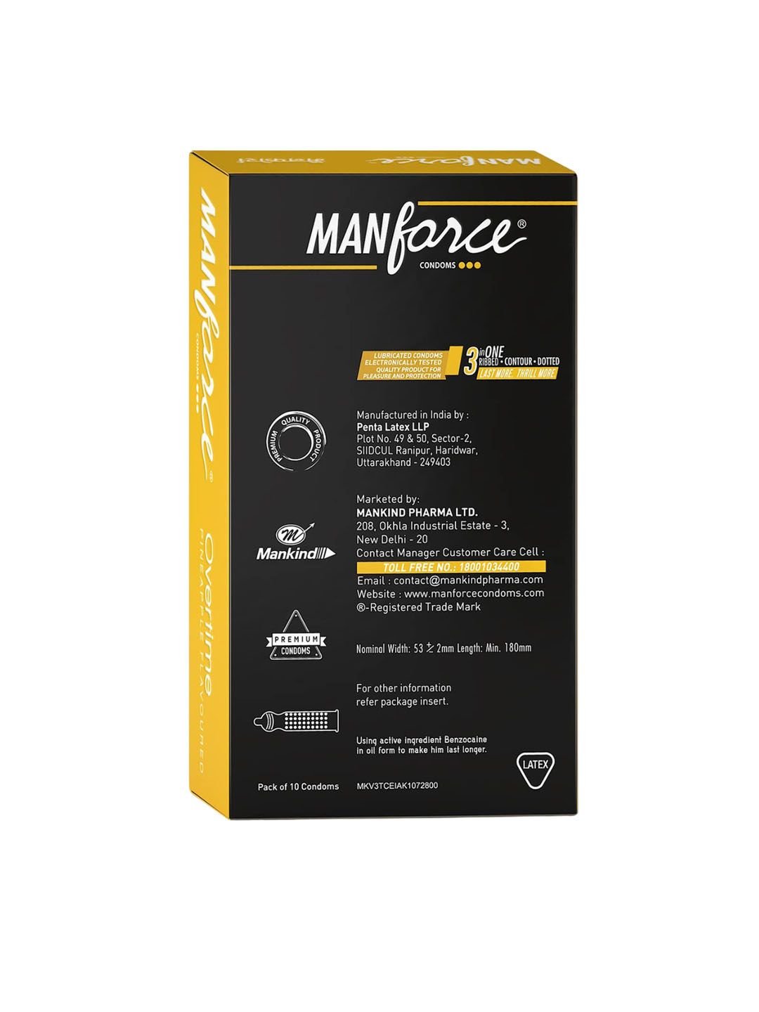 Manforce Men 6Pcs Overtime Ribbed Dotted Pineapple Flavoured Condoms - 10Pcs Each - Image 2