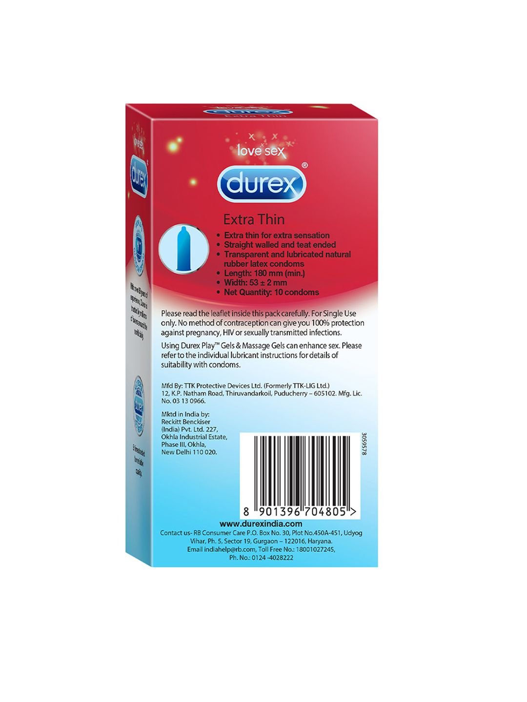 Durex Pack of 3 Extra Thin Lubricated Condoms - Image 2