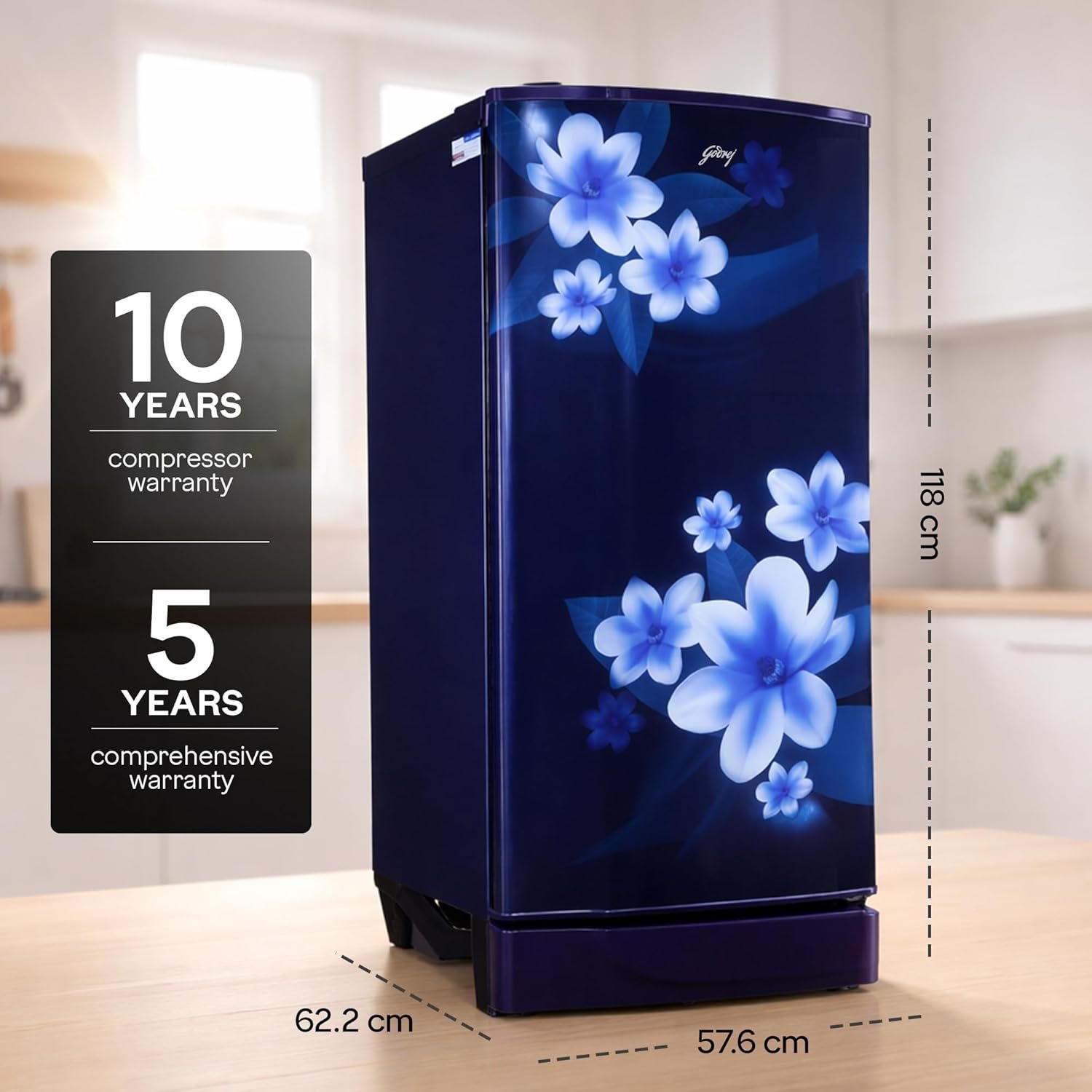 Godrej 180L 1Star 5 Years Comprehensive Warranty | New Launch | Advanced Capillary Technology| Jumbo Vegetable Tray| 2.25L Bottle Space Single Door Refrigerator (RD EDGE 205AN WRF PP BL, Pep Blue) - Image 7