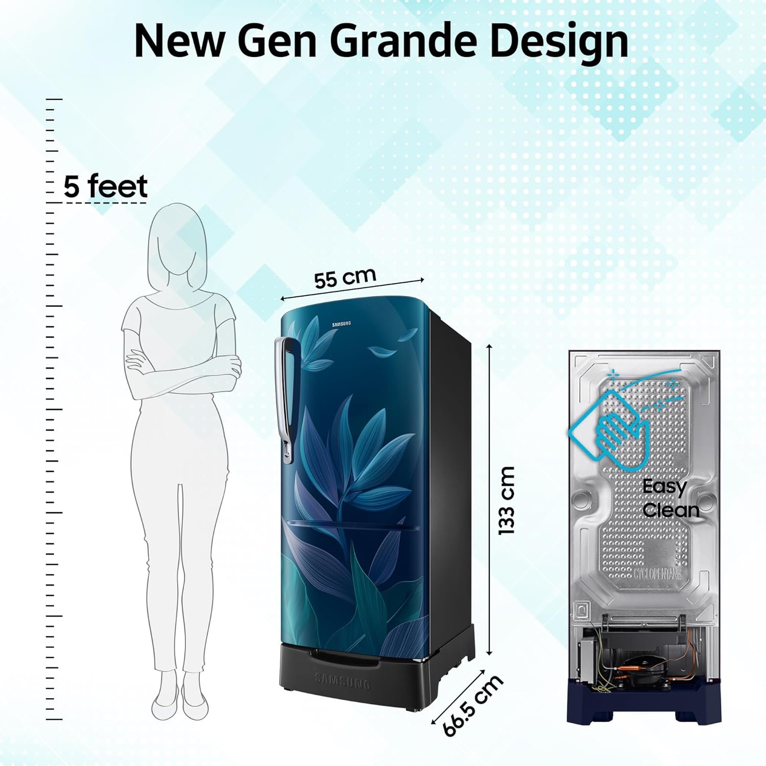 Samsung 183 L, 4 Star, Digital Inverter, Direct-Cool Single Door Refrigerator (RR20H28249U/NL, Paradise Bloom Blue, Base Stand Drawer, Single Touch Defrost, 2026 Model)