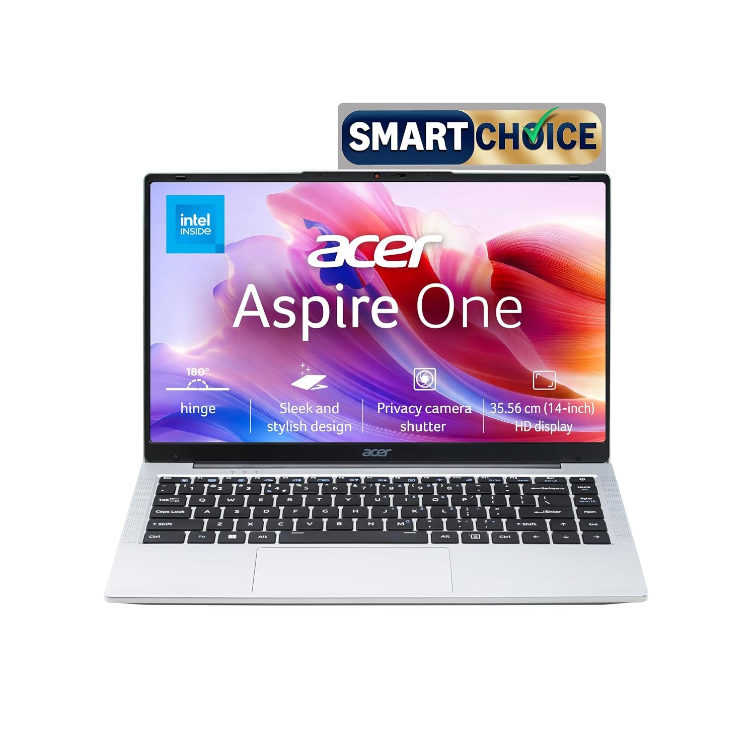 Acer Smartchoice Aspire One, Intel Core Celeron N4500, Office 2024 + M365 Basic, 12GB LPDDR4X / 512GB SSD, 14.0"/35.56cm TN HD Display, Win 11 Home, Pure Silver, 1.3KG, A114-45, Thin and Light Laptop